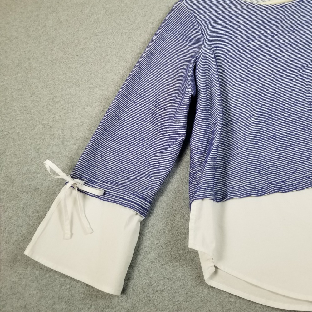 Alexander Jordan Top Womens 1X Plus Blue White Striped Layer Look Blouse Preppy - Picture 4 of 12